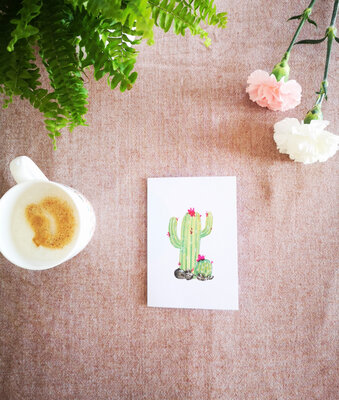 Carte aquarelle (+enveloppe) cactus