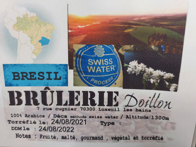 Café brésil déca mouture grain 250g