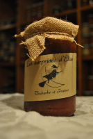 Préparation de fruits de rhubarbe et fraises