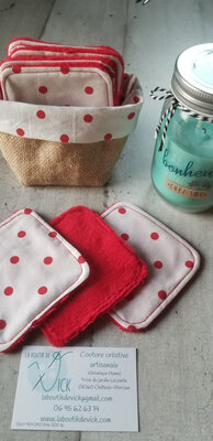 Lot 5 lingettes pois rouges + panier assorti