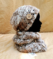 Béret et snood chiné  marron blanc t. 55-59
