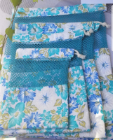 Sac à vrac filet bleu/vert fleuri