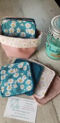 Lot 4 lingettes marguerites + panier assorti