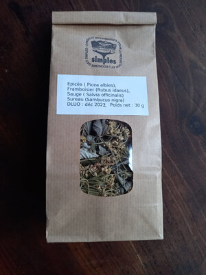 Tisane epicéa, framboisier, sauge, sureau