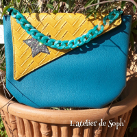 Pochette à main jaune/bleu canard