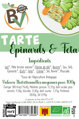 Tarte épinard & feta 4/5 personnes