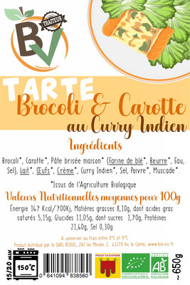 Tarte brocoli & carotte au curry indien 4/5p