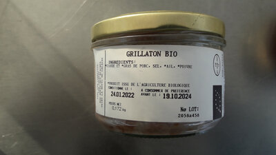 Verrine de rillette de porc bio env 180 gr