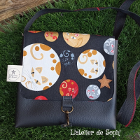 Sac bandoulière 'chats' noir, rouge,or