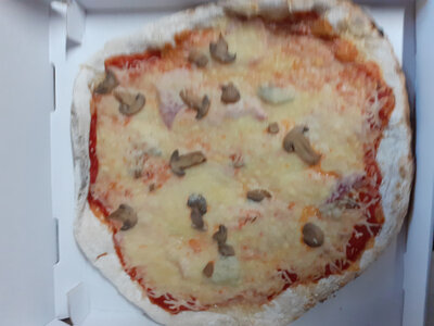 Pizza jambon, champignon, emmental