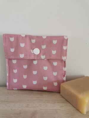 Pochette à savon/disques 'rose chat'