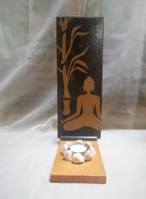 Bougeoir zen en bois et ardoise bouddha - or