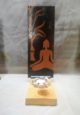 Bougeoir zen en bois et ardoise bouddha -bron