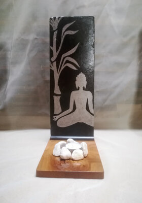 Bougeoir zen en bois et ardoise bouddha -arge