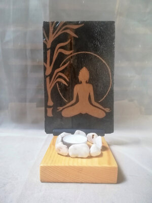 Bougeoir zen en bois et ardoise bouddha -bron