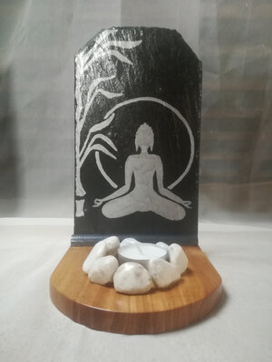 Bougeoir zen en bois et ardoise bouddha -arge