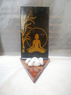 Bougeoir zen en bois et ardoise bouddha - or
