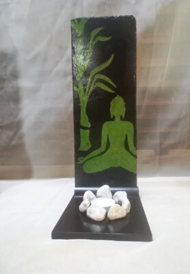 Bougeoir zen en bois et ardoise bouddha -vert