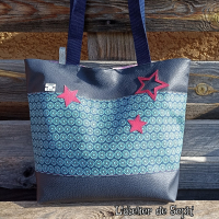 Mini cabas marine/turquoise/rose