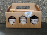 Assortiment 3 miels et cuillère à miel