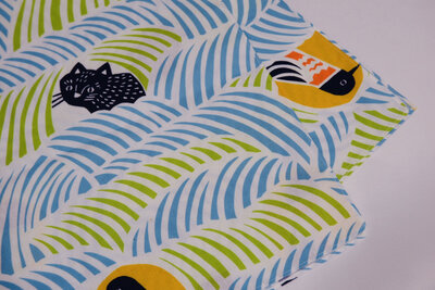 Furoshiki chat et oiseaux vert bleu 2023 70cm