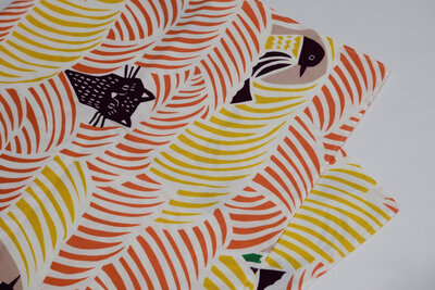 Furoshiki chats et oiseaux rose 2023 70 cm