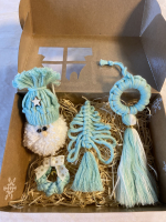 Décorations de noël en macramé turquoise