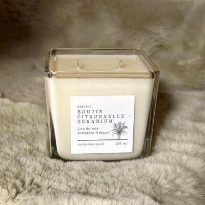 Bougie artisanale cube - citronnelle géranuim