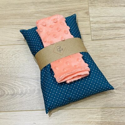 Bouillotte sèche bleu canard et corail