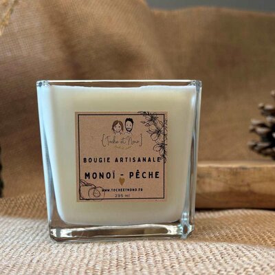 Bougie artisanale cube - monoï pêche
