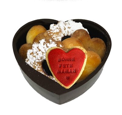 Boîte chocolat noir garnie de petits gâteaux
