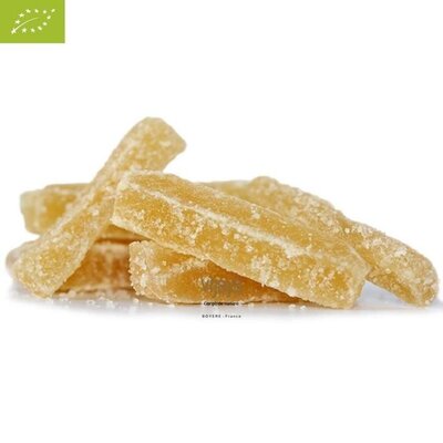Gingembre confit avec sucre bio & equitable