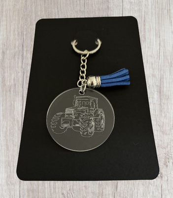 Porte clé gravé tansparent tracteur