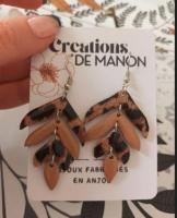 Boucles d'oreilles bois papier resine