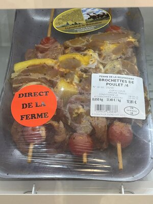 Brochettes de poulet fermier ( max 700 gr)