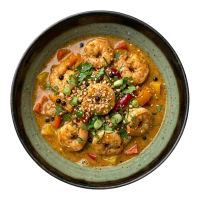 Crevettes au saté & lait de coco + riz jasmin