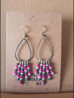 Boucles perles argenté kaki rose