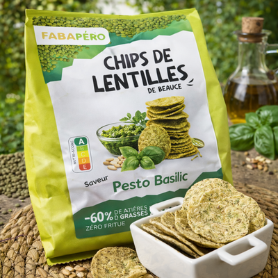 Chips de lentilles de beauce - pesto basilic